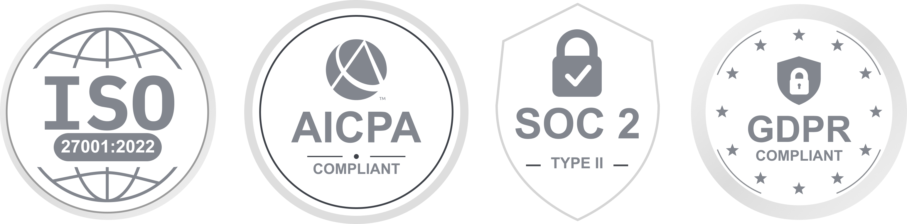 Lamatic Trust Center: ISO 27001:2022, AICPA, SOC 2 Type II and GDPR badges
